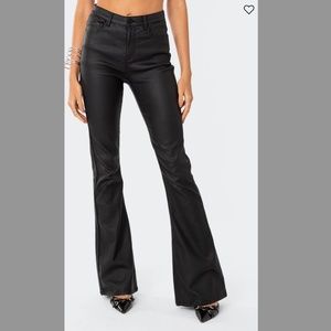Edikted Luna Faux Leather Flare Jeans